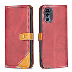 Handytasche Stand Schutzhülle Flip Leder Hülle B02F für Motorola Moto G62 5G Rot