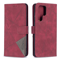 Handytasche Stand Schutzhülle Flip Leder Hülle B02F für Samsung Galaxy S21 Ultra 5G Rot