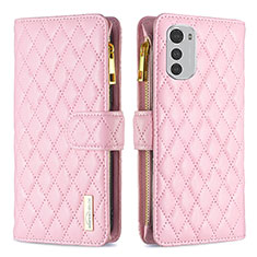 Handytasche Stand Schutzhülle Flip Leder Hülle B03F für Motorola Moto E32 Rosa