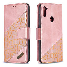 Handytasche Stand Schutzhülle Flip Leder Hülle B03F für Samsung Galaxy A11 Rosegold