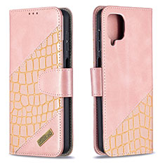 Handytasche Stand Schutzhülle Flip Leder Hülle B03F für Samsung Galaxy A12 Nacho Rosegold