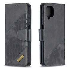 Handytasche Stand Schutzhülle Flip Leder Hülle B03F für Samsung Galaxy A12 Nacho Schwarz