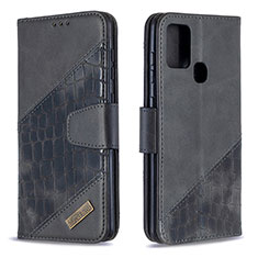 Handytasche Stand Schutzhülle Flip Leder Hülle B03F für Samsung Galaxy A21s Schwarz