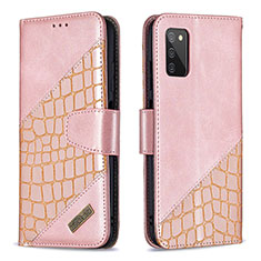 Handytasche Stand Schutzhülle Flip Leder Hülle B03F für Samsung Galaxy M02s Rosegold