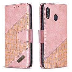 Handytasche Stand Schutzhülle Flip Leder Hülle B03F für Samsung Galaxy M10S Rosegold