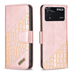 Handytasche Stand Schutzhülle Flip Leder Hülle B03F für Xiaomi Poco M4 Pro 4G Rosegold