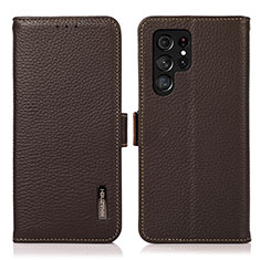 Handytasche Stand Schutzhülle Flip Leder Hülle B03H für Samsung Galaxy S22 Ultra 5G Braun