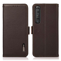 Handytasche Stand Schutzhülle Flip Leder Hülle B03H für Sony Xperia 1 III Braun