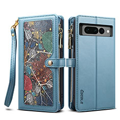 Handytasche Stand Schutzhülle Flip Leder Hülle B04S für Google Pixel 7 Pro 5G Blau