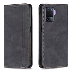 Handytasche Stand Schutzhülle Flip Leder Hülle B05F für Oppo F19 Pro Schwarz