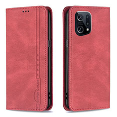 Handytasche Stand Schutzhülle Flip Leder Hülle B05F für Oppo Find X5 5G Rot