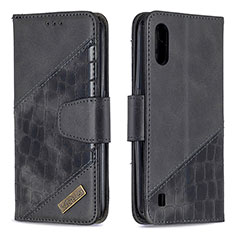 Handytasche Stand Schutzhülle Flip Leder Hülle B05F für Samsung Galaxy A01 SM-A015 Schwarz