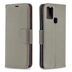 Handytasche Stand Schutzhülle Flip Leder Hülle B06F für Samsung Galaxy A21s Grau