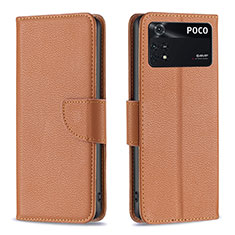 Handytasche Stand Schutzhülle Flip Leder Hülle B06F für Xiaomi Poco M4 Pro 4G Braun