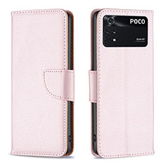 Handytasche Stand Schutzhülle Flip Leder Hülle B06F für Xiaomi Poco M4 Pro 4G Rosegold