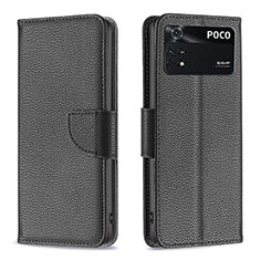 Handytasche Stand Schutzhülle Flip Leder Hülle B06F für Xiaomi Poco M4 Pro 4G Schwarz