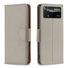 Handytasche Stand Schutzhülle Flip Leder Hülle B06F für Xiaomi Poco X4 Pro 5G Grau