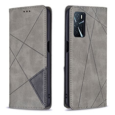 Handytasche Stand Schutzhülle Flip Leder Hülle B07F für Oppo A54s Grau