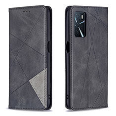 Handytasche Stand Schutzhülle Flip Leder Hülle B07F für Oppo A54s Schwarz