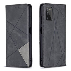 Handytasche Stand Schutzhülle Flip Leder Hülle B07F für Samsung Galaxy A02s Schwarz