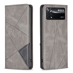 Handytasche Stand Schutzhülle Flip Leder Hülle B07F für Xiaomi Poco X4 Pro 5G Grau