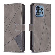 Handytasche Stand Schutzhülle Flip Leder Hülle B08F für Motorola Moto Edge Plus (2023) 5G Grau