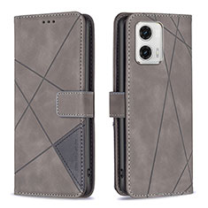 Handytasche Stand Schutzhülle Flip Leder Hülle B08F für Motorola Moto G73 5G Grau