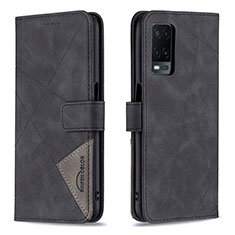 Handytasche Stand Schutzhülle Flip Leder Hülle B08F für Oppo A54 4G Schwarz