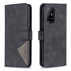 Handytasche Stand Schutzhülle Flip Leder Hülle B08F für Oppo A95 5G Schwarz