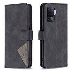 Handytasche Stand Schutzhülle Flip Leder Hülle B08F für Oppo F19 Pro Schwarz