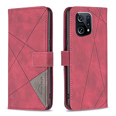 Handytasche Stand Schutzhülle Flip Leder Hülle B08F für Oppo Find X5 5G Rot