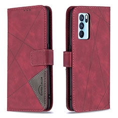 Handytasche Stand Schutzhülle Flip Leder Hülle B08F für Oppo Reno6 Pro 5G India Rot