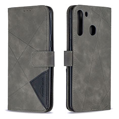 Handytasche Stand Schutzhülle Flip Leder Hülle B08F für Samsung Galaxy A21 Grau