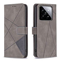 Handytasche Stand Schutzhülle Flip Leder Hülle B08F für Xiaomi Mi 14 Pro 5G Grau