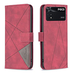 Handytasche Stand Schutzhülle Flip Leder Hülle B08F für Xiaomi Poco M4 Pro 4G Rot