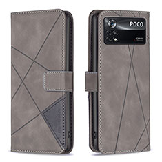 Handytasche Stand Schutzhülle Flip Leder Hülle B08F für Xiaomi Poco X4 Pro 5G Grau