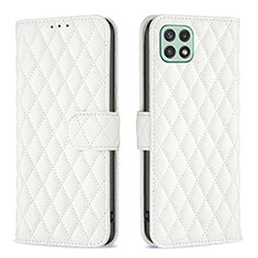 Handytasche Stand Schutzhülle Flip Leder Hülle B11F für Samsung Galaxy F42 5G Weiß