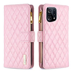 Handytasche Stand Schutzhülle Flip Leder Hülle B12F für Oppo Find X5 5G Rosegold