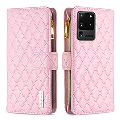 Handytasche Stand Schutzhülle Flip Leder Hülle B12F für Samsung Galaxy S20 Ultra 5G Rosegold