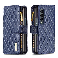 Handytasche Stand Schutzhülle Flip Leder Hülle B12F für Samsung Galaxy Z Fold3 5G Blau