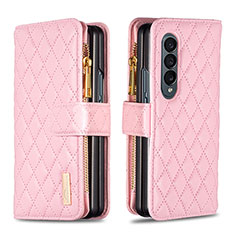 Handytasche Stand Schutzhülle Flip Leder Hülle B12F für Samsung Galaxy Z Fold4 5G Rosegold