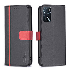 Handytasche Stand Schutzhülle Flip Leder Hülle B13F für Oppo A54s Schwarz