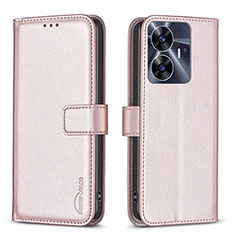 Handytasche Stand Schutzhülle Flip Leder Hülle B16F für Realme C55 Rosegold