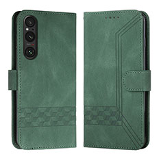 Handytasche Stand Schutzhülle Flip Leder Hülle B21F für Sony Xperia 1 V Grün