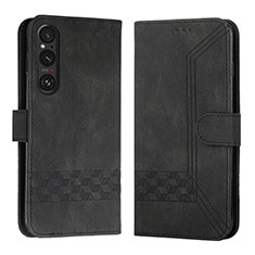 Handytasche Stand Schutzhülle Flip Leder Hülle B21F für Sony Xperia 1 V Schwarz