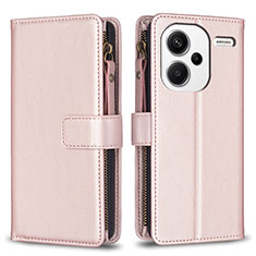 Handytasche Stand Schutzhülle Flip Leder Hülle B22F für Xiaomi Redmi Note 13 Pro+ Plus 5G Rosegold