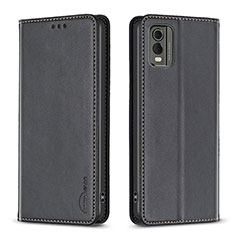 Handytasche Stand Schutzhülle Flip Leder Hülle B23F für Nokia C32 Schwarz