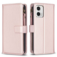 Handytasche Stand Schutzhülle Flip Leder Hülle B25F für Motorola Moto G73 5G Rosegold