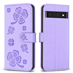 Handytasche Stand Schutzhülle Flip Leder Hülle Blumen BF1 für Google Pixel 7 Pro 5G Violett