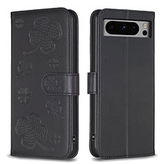 Handytasche Stand Schutzhülle Flip Leder Hülle Blumen BF1 für Google Pixel 8 Pro 5G Schwarz